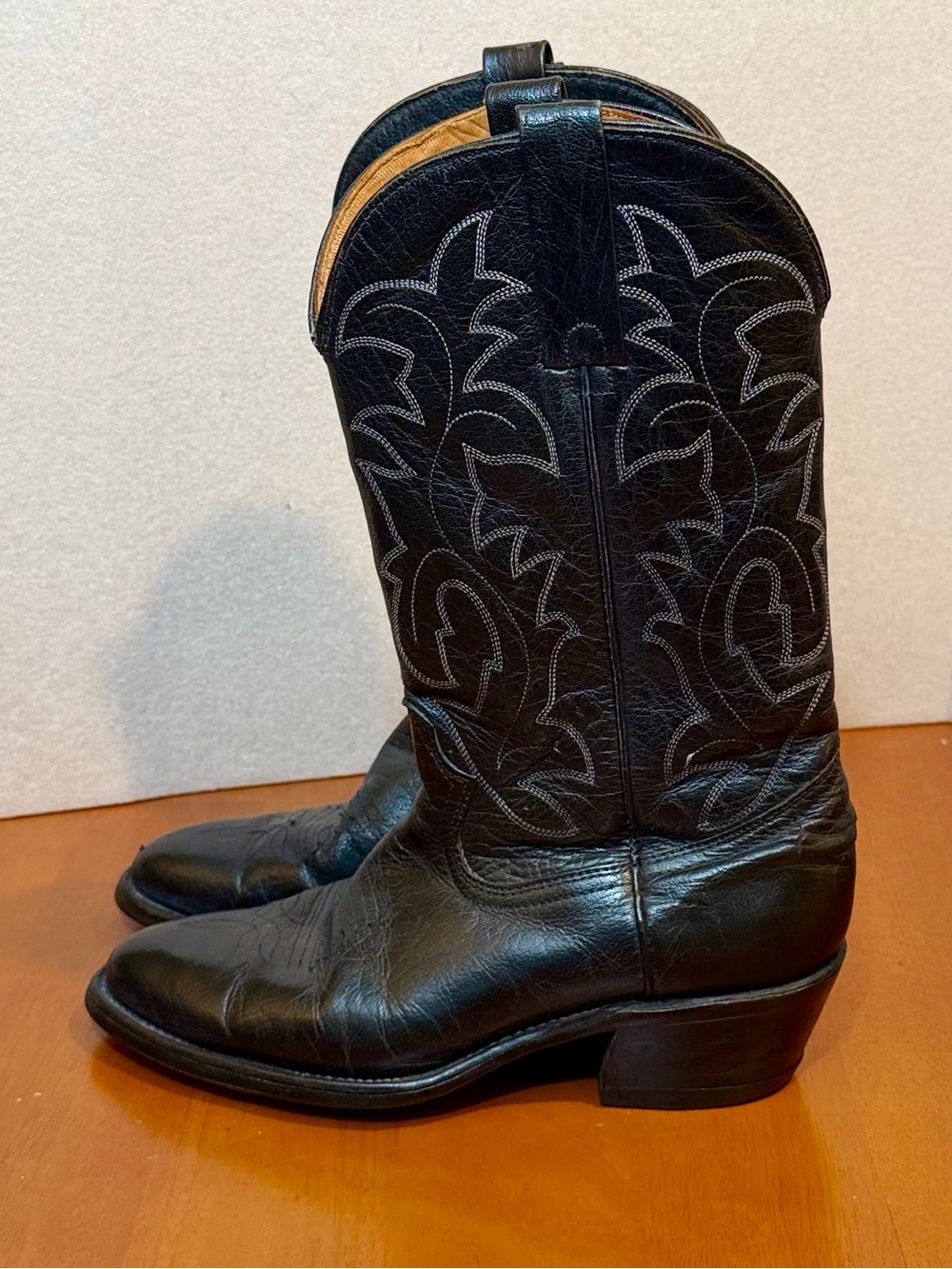 Vintage Durango West Black Leather Cowboy Boots - Men's 8.5 D (Made in USA)